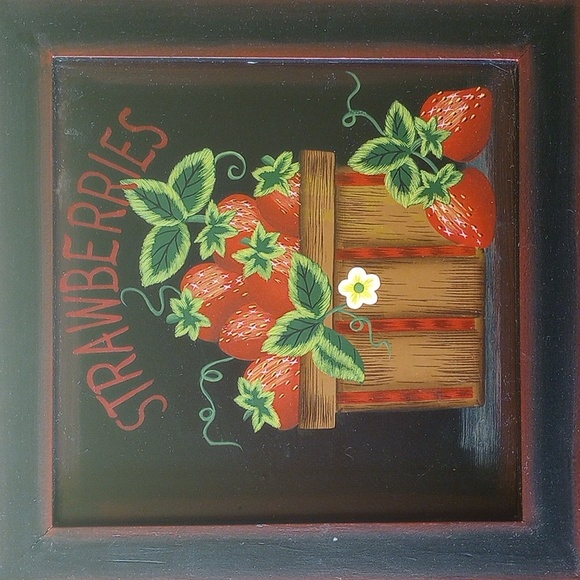Hanna's Handiworks Painted Strawberry Decor w/ Tag. Black Red Green White Yellow - Picture 2 of 6